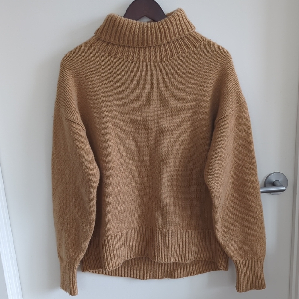 Rag & Bone Chunky Knit Tan Turtleneck Sweater 100% Cashmere